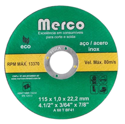 DISCO DE CORTE INOX FINO 4.1/2" X 1,0MM X 22MM MERCOSUL EMB/25