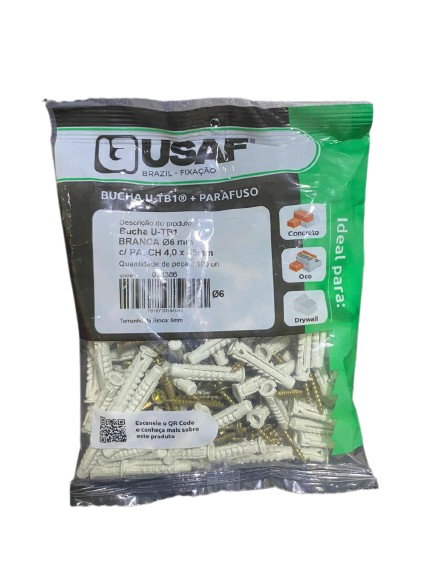 KIT BUCHA U-TB1 6MM BRANCA C/ PARAF 4,00 X 45MM - 100 PC